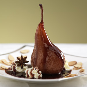 Red Wine Poached Pear with Mascarpone